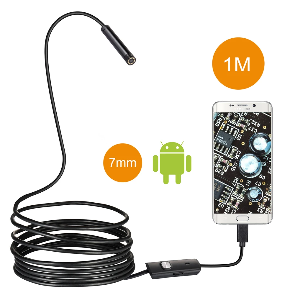 USB эндоскоп с объективом 7 мм 1 м 6 светодиодов IP67|mini camera mirror|endoscope 1mcamera endoscope |