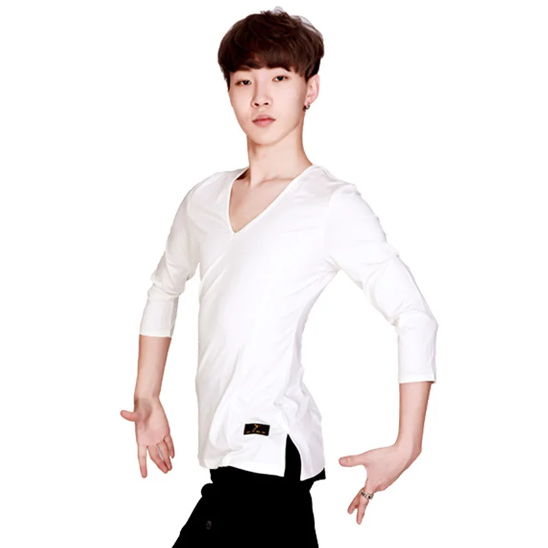 

Latin Dance Costumes For Men Long Sleeve V Neck Tops Rumba Samba Salsa Dancing Wear Men'S Ballroom Dance Practice Clothes DN2626