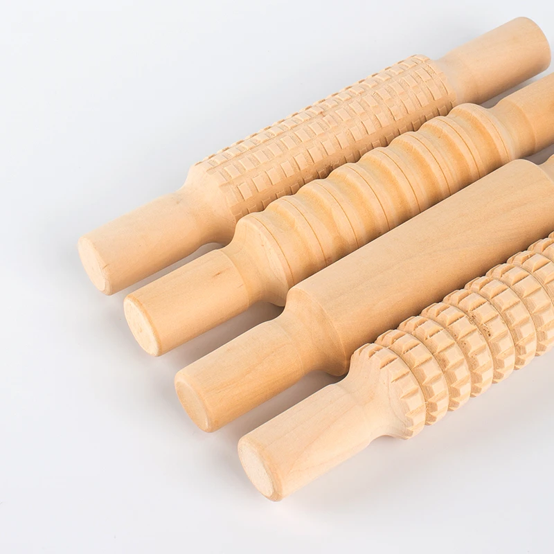 

4pcs/set printed mud roller mud roller pottery tools wooden rolling pin embossed bar embossed pattern mud board rolling pin