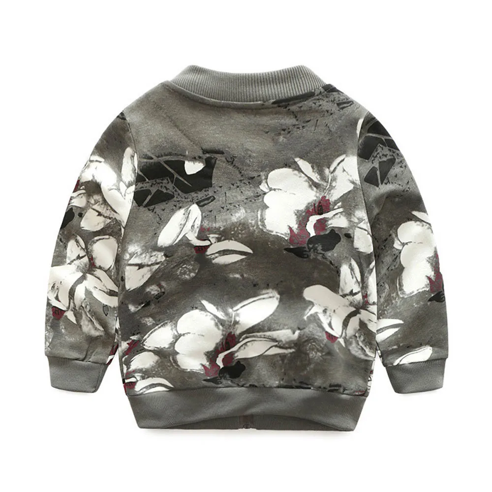 Two-piece children clothes Toddler Baby Boy Long Sleeves Floral Zipper Jacket+Pants Outfit Kid Clothes 2019 Boys Sets | Детская одежда