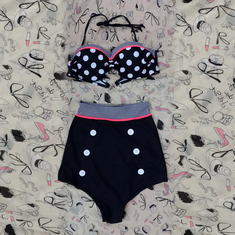 2 шт. Для женщин сексуальный купальник с эффектом пуш ап Высокая талия в горошек