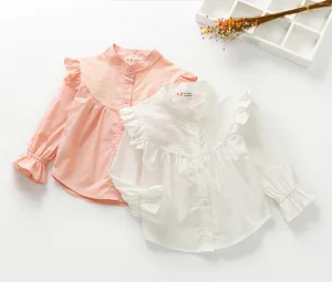 Одежда для маленьких девочек, Новое поступление 2019, Детские рубашки для девочек, хлопковые кружевные рубашки с длинным рукавом для принцесс, рубашки с воротником-стойкой, детская блузка, подарки