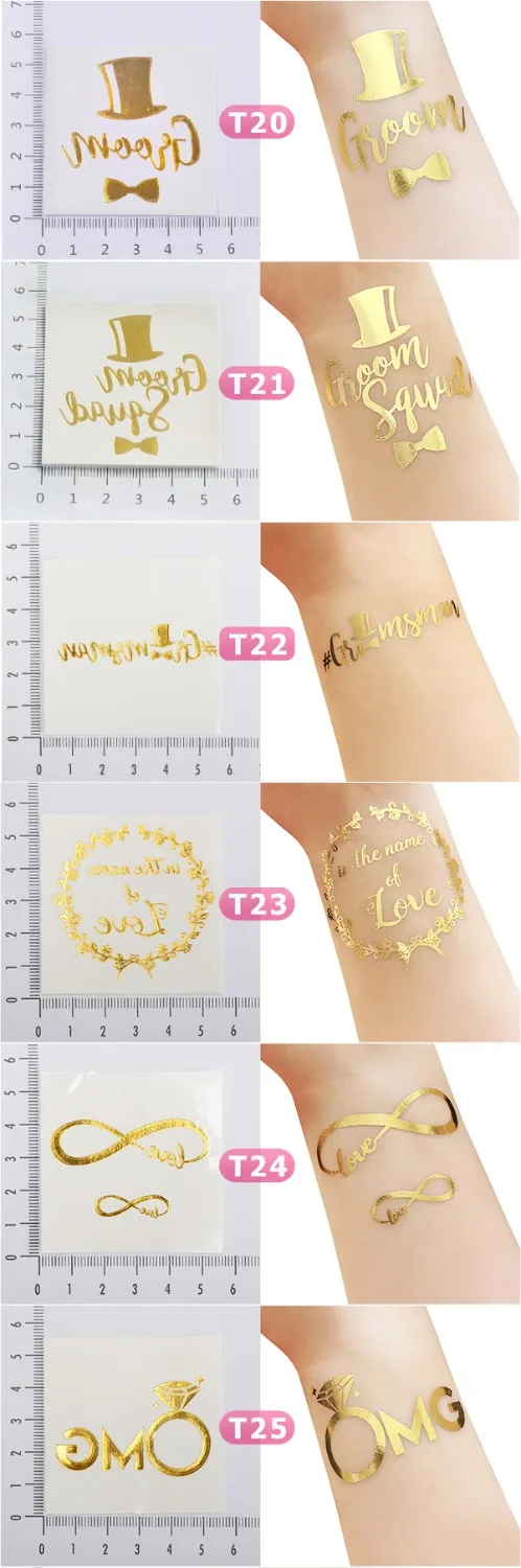 25 шт. командные золотые металлические временные фольгированные татуировки для