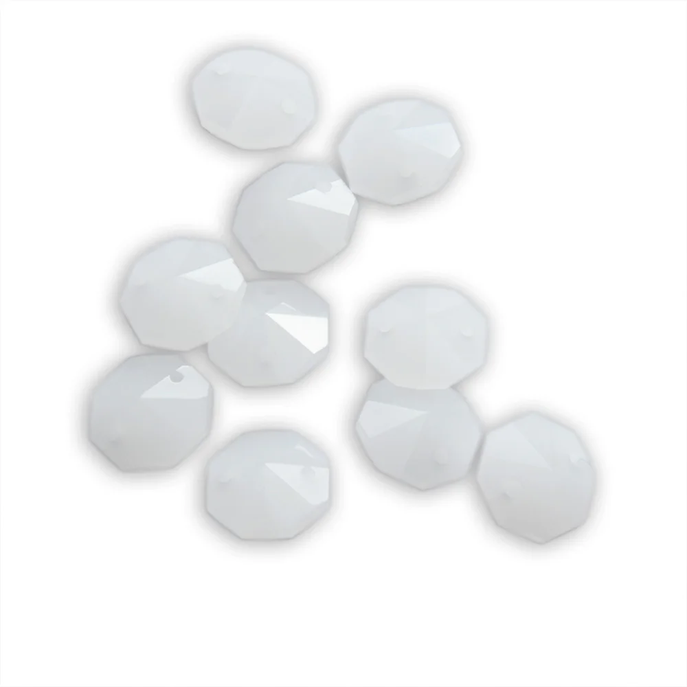 

2000PCS/Lot, 14mm White Jade Color Crystal Octagon Beads In 2 Holes Glass For Wedding Strands & Chandelier Parts, Glass Beads