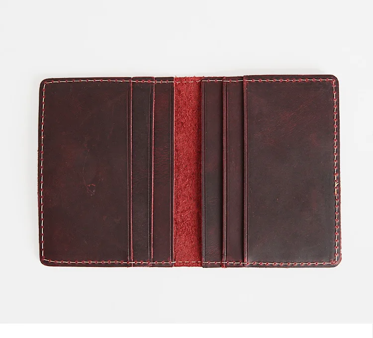 red brown Мужской кошелек WardWolf из натуральной кожи Crazy Horse, ручной работы, винтажный маленький тонкий кошелек, бизнес-кейс для кредитных карт, держатель для карт - Цвет: red brown