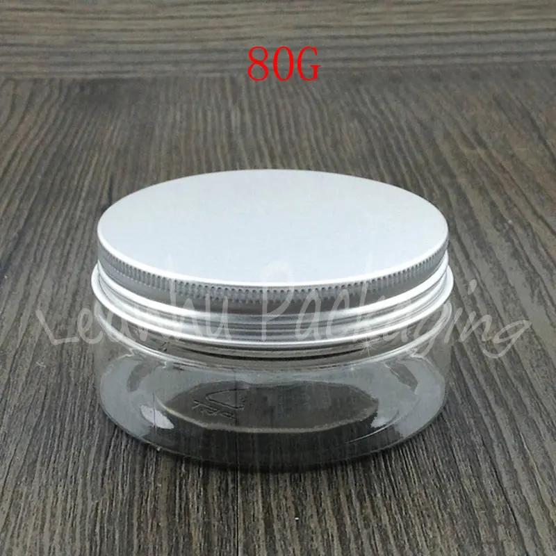 80G Transparent Plastic Cream Jar , 80CC Wide Mouth Jar With Silver Aluminum Cap , Empty Cosmetic Container ( 50 PC/Lot )