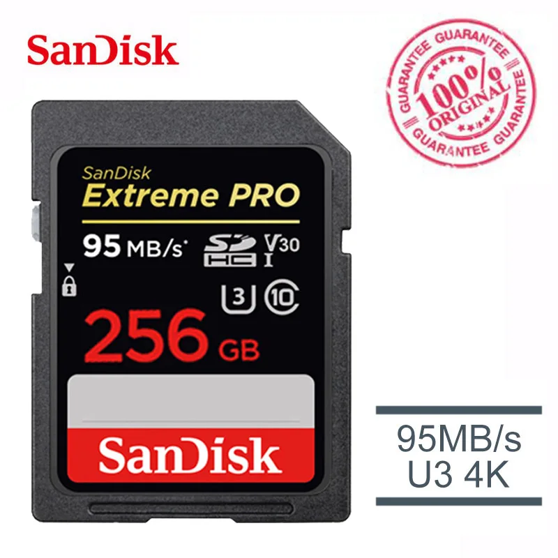 SanDisk Extreme PRO 32G sd-карта SDHC SDXC UHS-I 64 Гб карта памяти 128 ГБ C10 95 м/с U3 V30 256 ГБ carte sd-камера с кардридером - Емкость: 256GB