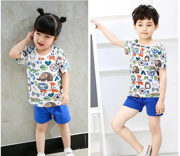 C11 Комплект летней одежды для мальчиков и девочек, хлопковая одежда футболка с рисунком+ пляжные шорты одежда для малышей ensemble fille для детей 2, 4, 6, 8, 10 лет - Цвет: C11