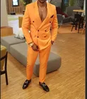 Двубортный мужской облегающий костюм, повседневный костюм оранжевого и желтого цвета, 2 предмета, классический пиджак и брюки для груминга на заказ