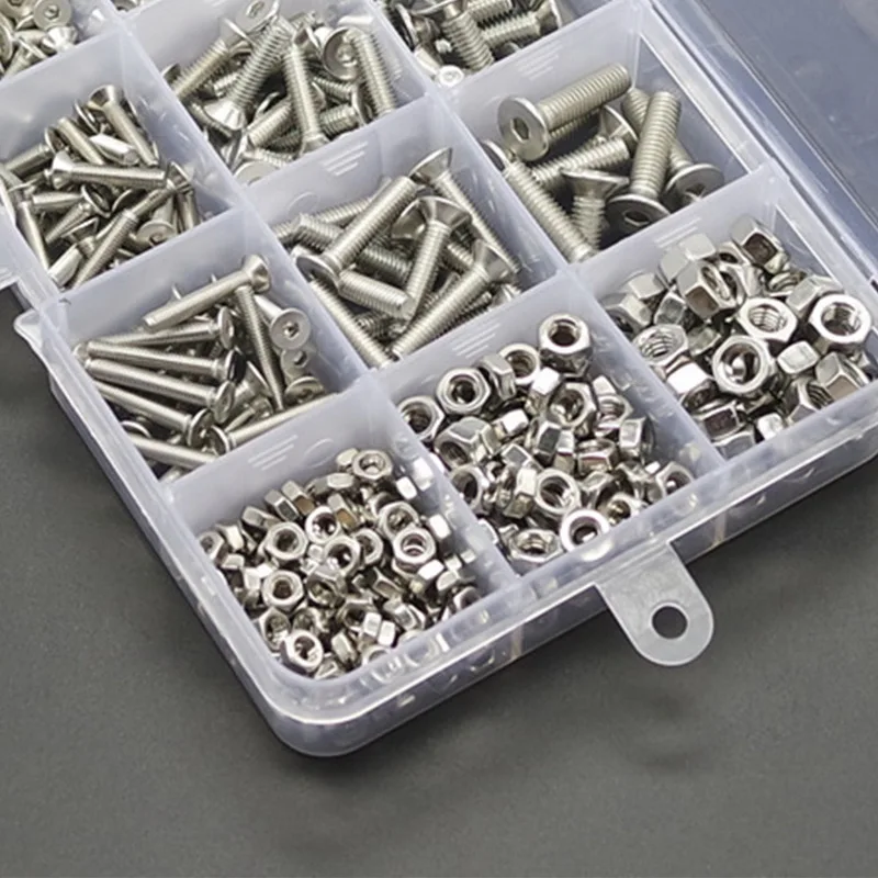 Urijk 500pcs/Lot M3 M4 M5 Button Head Hex Socket Screw Bolt Nut Stainless Steel 304 Screws Nuts Assortment Kit Fastener Hardware |