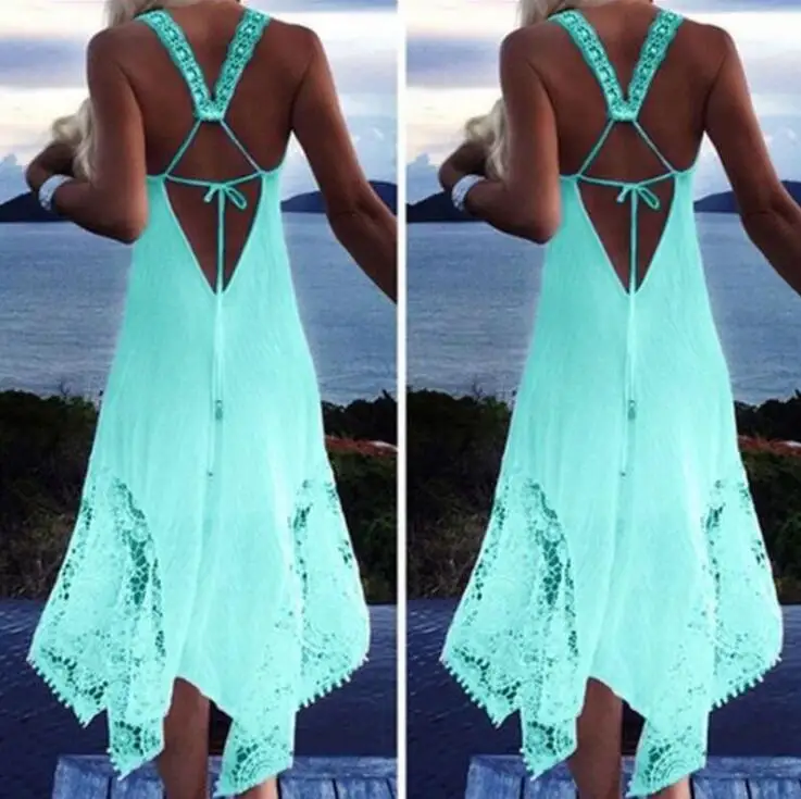 Fashion Women Party Dress 2018 Sexy lace halter Sleeveless beachwear Summer Female swing backless sundress Plus Size 5XL | Женская