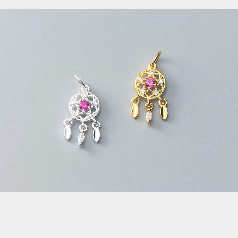 100% 925 Sterling Silver Dream Catcher Dangle Charms Plated Gold Zircon Fancy Ornament Pendants DIY Necklace Jewelry Making | Украшения и
