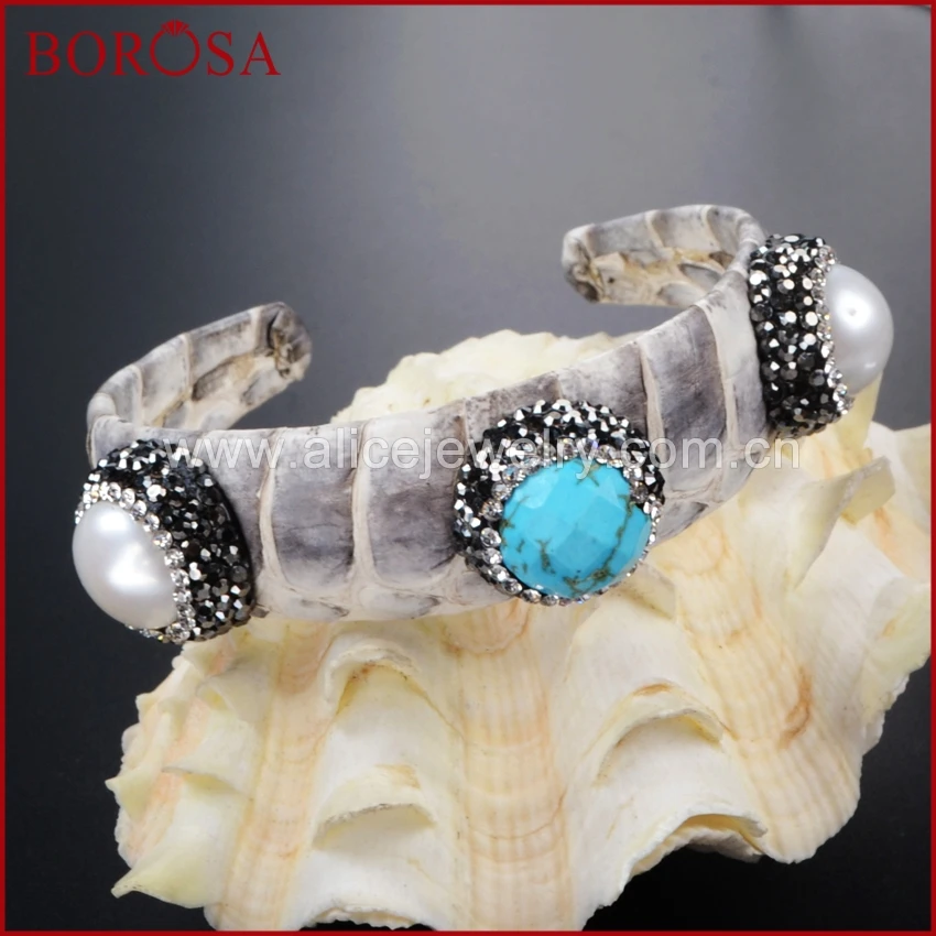 Borosa Druzy три круглый Multi-Вид камнем циркон манжеты Браслеты модные Howlite камни