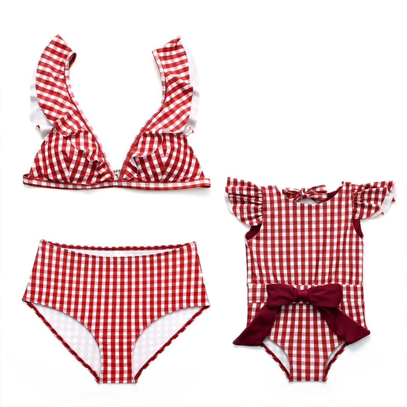 

Bikinis 2019 Mujer Mother and Daughter Bikini High Waist Women Swimsuit One Piece Children's Swimsuit for Girls Badpak Meisje XL
