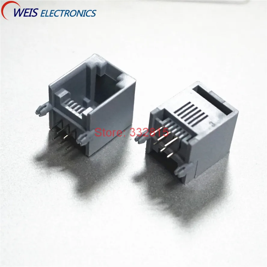 10 шт. разъем RJ11 серый 6p6 RJ12 телефон 90 градусов 6 ядер Кристалл гнездо 6p6c Бесплатная
