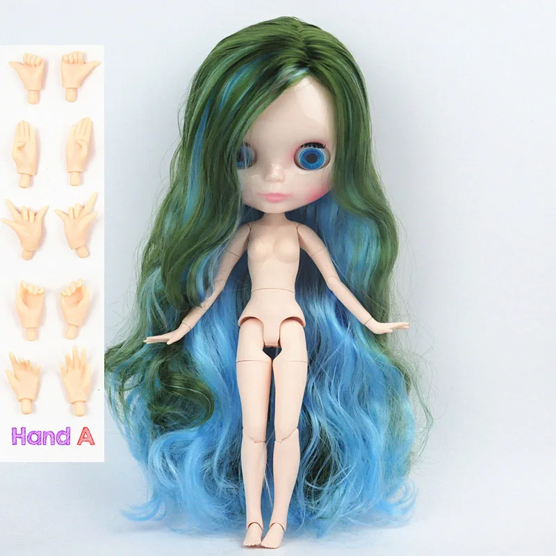 Doll with Hand A Новая кукла Blyth, волнистые волосы, смешанные цвета волос, куклы Blyth, шарнирное тело, сделай сам, обнаженные игрушки bjd, модные куклы, 19 суставов, игрушка для девочки - Цвет: Doll with Hand A