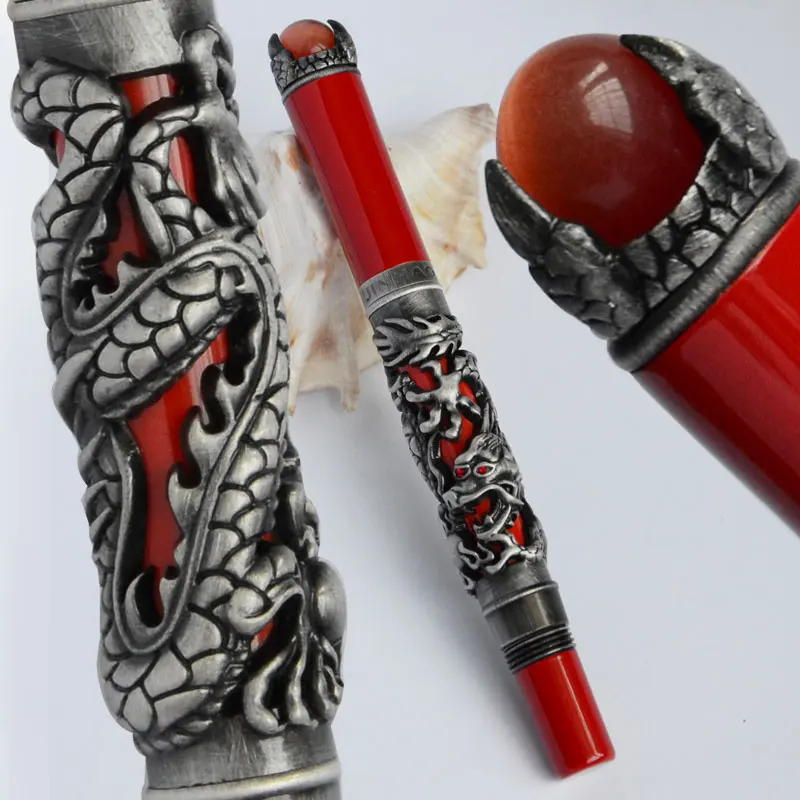 Шариковая ручка OVERLORD JINHAO DRAGON KING PLAY жемчужная красная и Античная Серебряная Щетка