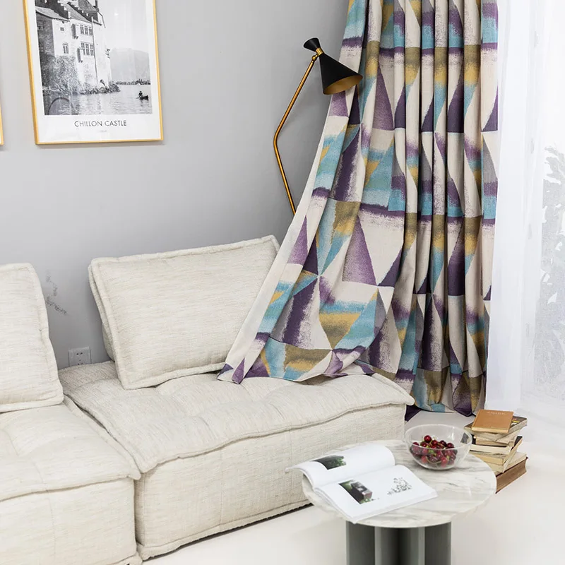 Modern Printed Cotton Curtains for Living Room Purple Thick Drapes Bedroom Triangle Kids Blinds Window Treatments Panel | Дом и сад