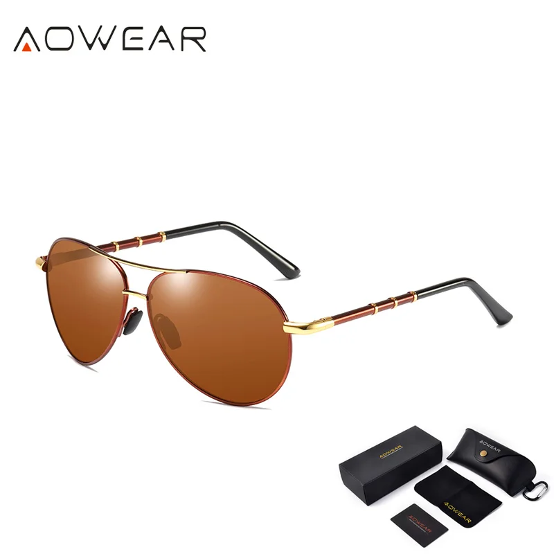 AOWEAR, фирменный дизайн, поляризационные солнцезащитные очки для мужчин, авиационные зеркальные солнцезащитные очки, мужские очки для вождения, синие очки Oculos gafas - Цвет линз: C5 Brown