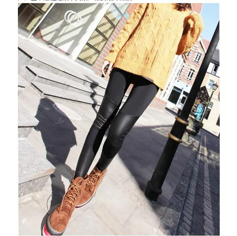 Женские леггинсы брюки мода 2020 Микро волокно искусственная кожа лоскутные штаны