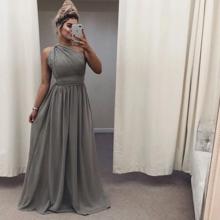 One Shoulder Gray Chiffon Bridesmaid Dresses Long Women Country Wedding Formal Party Dresses Vestido De Dama de Honra Gowns - Цвет: Picture Gray