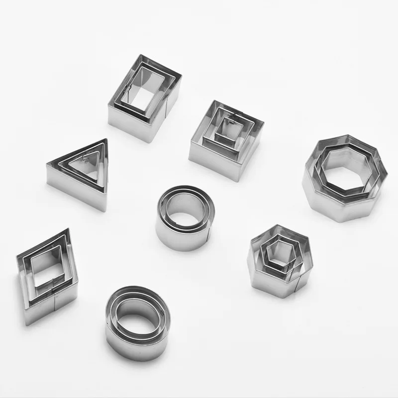 24pcs/set Stainless Steel Cookie Cutter Mold Round Square Geometric Shapes Pastry Biscuit Fondant DIY Cake Decorating Tools|Инструменты