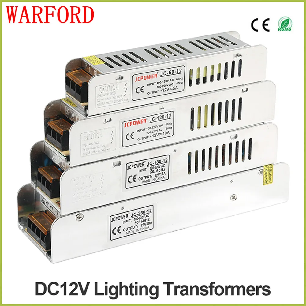 Светодиодный Питание DC12V 60 W 120 180 200 240 360 драйвер Мощность адаптер трансформаторы