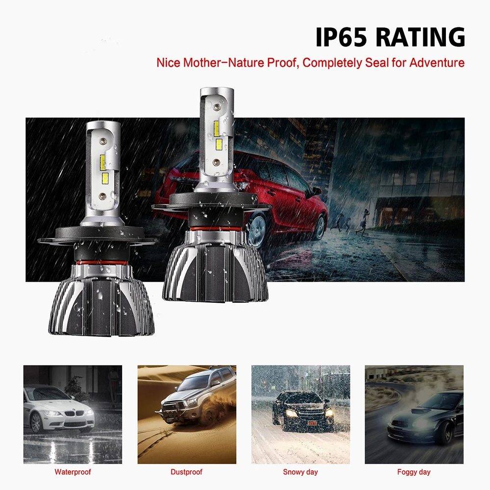 Auxmart NF15 серия Hi-Lo луч H4 светодиодный фонарь для автомобиля 6500K светодиодный H7 передние лампы H11 Светодиодный 9005 9006 Автомобильные фары 12 В 50 Вт безвентиляторный