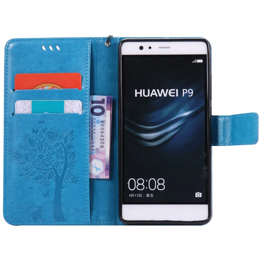 Роскошный милый кожаный флип-чехол с кошкой и деревом для Huawei Ascend P8/P8 Lite P9/P9 P9 Plus |