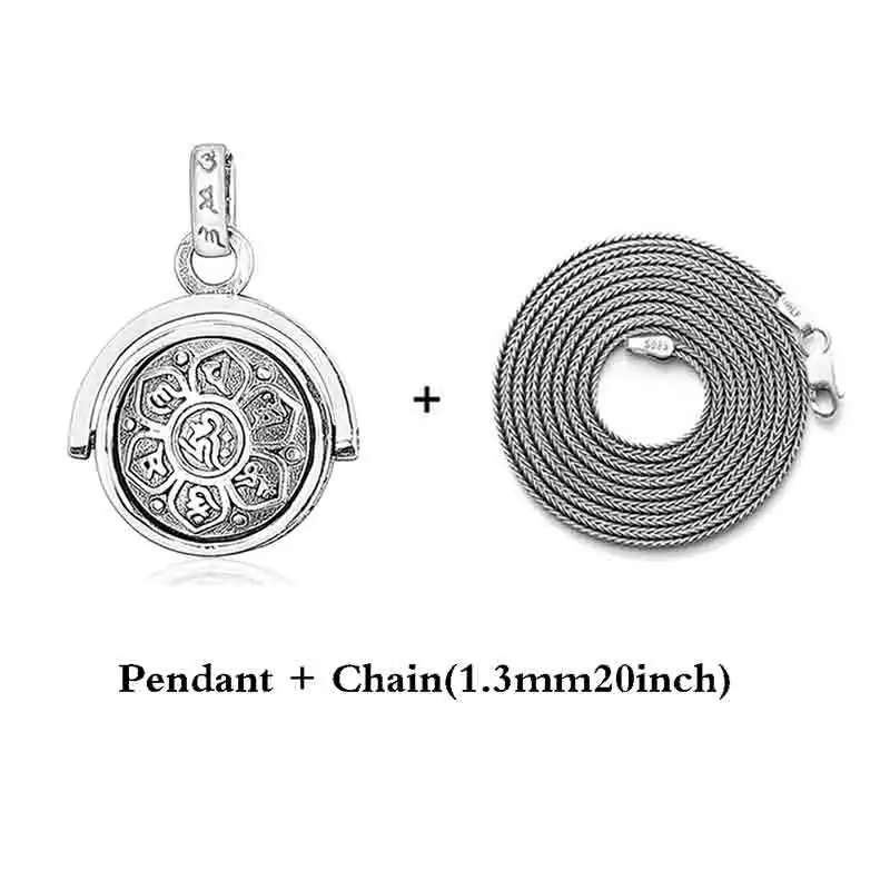 Necklace pendant 1 BALMORA, 925 пробы, серебро 360, быстрое вращение, шесть слов, подвески «Сутра» и цепочка для мужчин и женщин, ювелирные изделия, подарок, Ins стиль, подвеска - Окраска металла: Necklace pendant 1