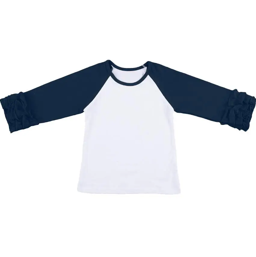 Navy Blue Футболка для маленьких девочек топы, теплые зимние рубашки с длинными рукавами Топы, футболка с оборками для маленьких девочек повседневная одежда для девочек - Цвет: Navy Blue