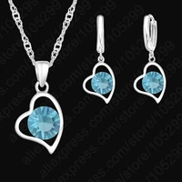 elegant sweet heart 925 sterling silver jewelry sets for women crystal pendant female necklace earrings wedding bijoux