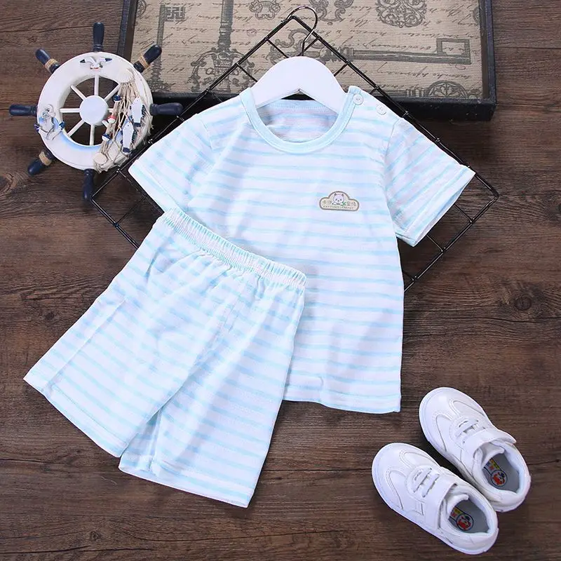 2019 Cartoon striped shirt Pants girl outfit Newborn Baby boy summer clothes Cotton Infant Clothes tracksuit Children's suit | Детская