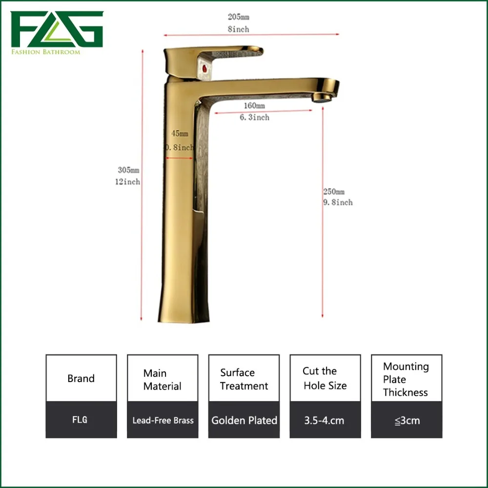Смеситель для раковины FLG Золотая тарелка благородство золото холодный и горячий