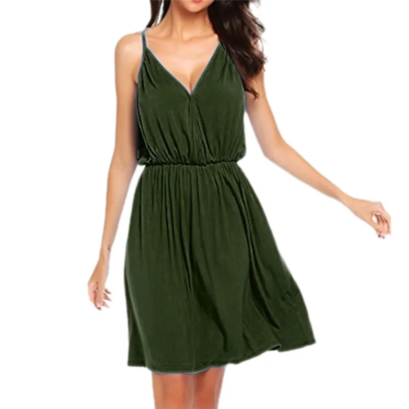 2019 Women Casual Loose Solid Color Sleeveless Empire Oversized V Neck Dress New Arrival vestidos | Женская одежда