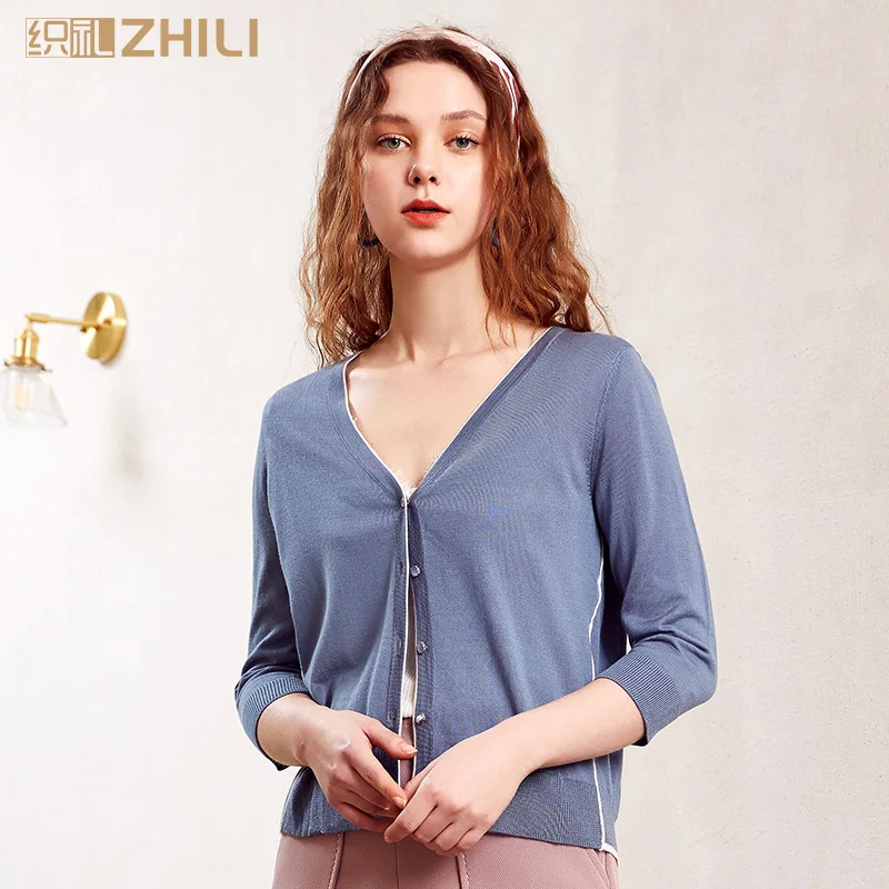 Весна 2019 Женский легкий флисовый кардиган ZHILI с рукавом до локтя| |