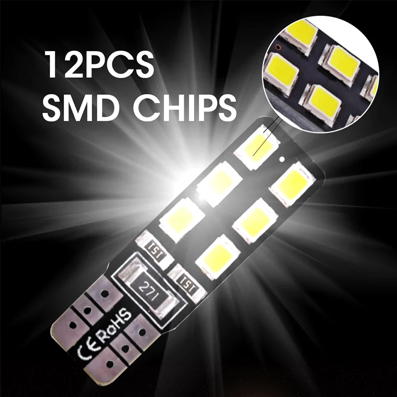 hlxg 10PCS T10 LED Canbus Error Free 12-SMD 2835 Silica Light Bulb 6000K W5W 194 168 12V Car Side Wedge White Lamp | Автомобили и
