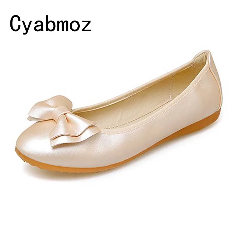 Cyabmoz/бренд 2018 Милые удобные мягкие лоферы с бантом и круглым носком для