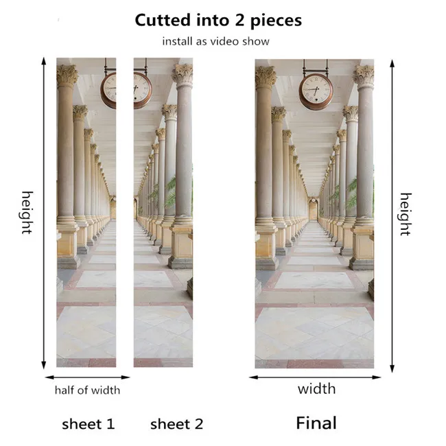 049-cutted into 2pcs Креативные наклейки на двери из цельного куска для гостиной, самоклеящиеся ПВХ, Индивидуальный размер, 3D обои, деревянные наклейки для ремонта дверей - Цвет: 049-cutted into 2pcs