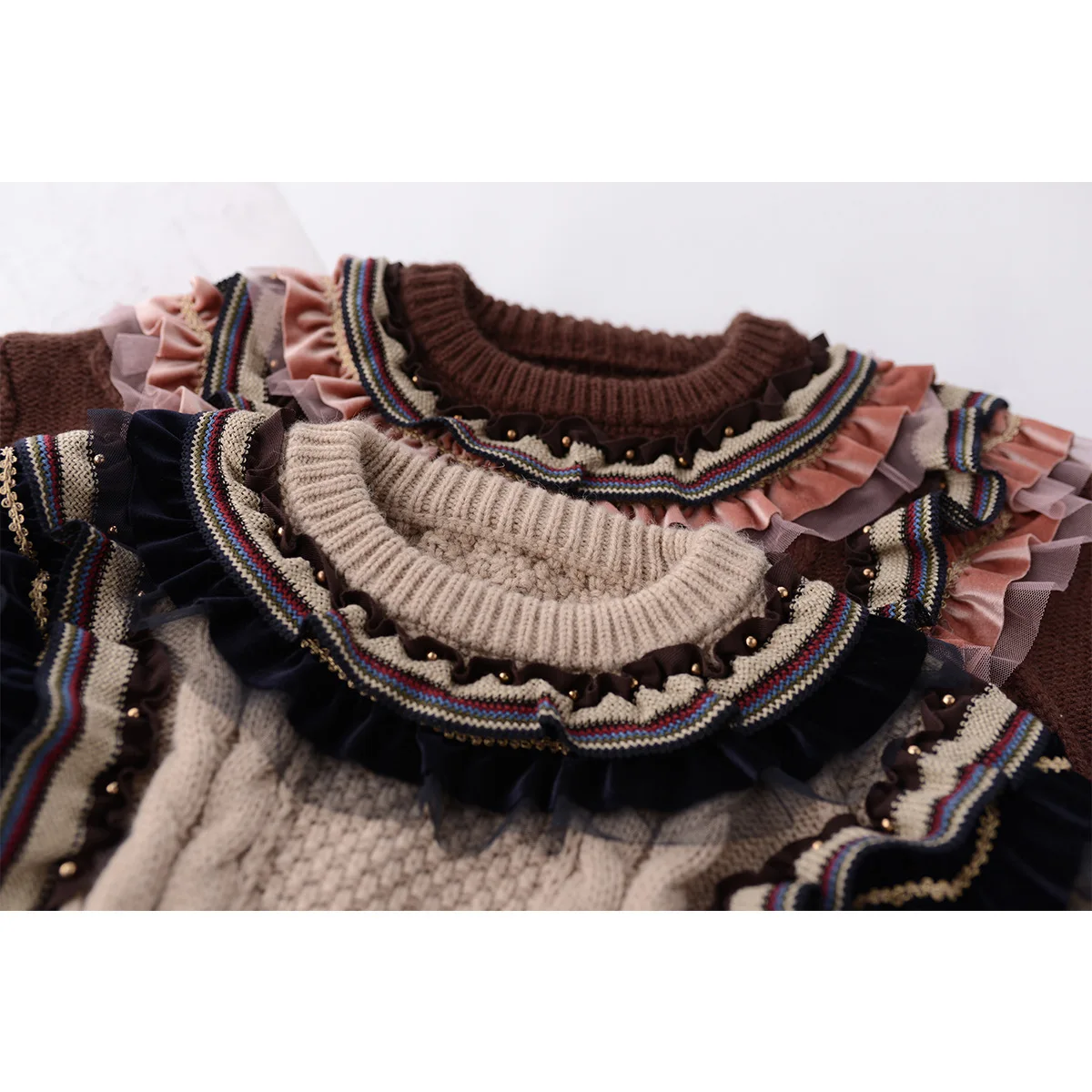 2018 Autumn Winter Women Fashion Sweaters O-neck Pullovers Ruffles Beading Thick Sweater Oversized Runaway | Женская одежда