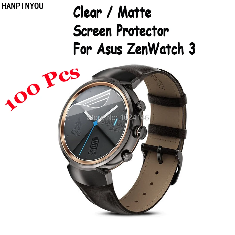 

100 шт./лот для Asus ZenWatch 3 ZenWatch3 HD Прозрачная/Антибликовая матовая защитная пленка для экрана Защитная пленка с чистящей салфеткой