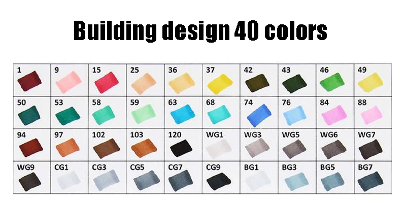 40 Building design Художественный маркер 30/40/60/80/168 Цвета на спиртовой основе Ручки Маркеры двойная головка эскиз маркеры кисточки ручка для рисования манга дизайн товары для рукоделия - Цвет: 40 Building design