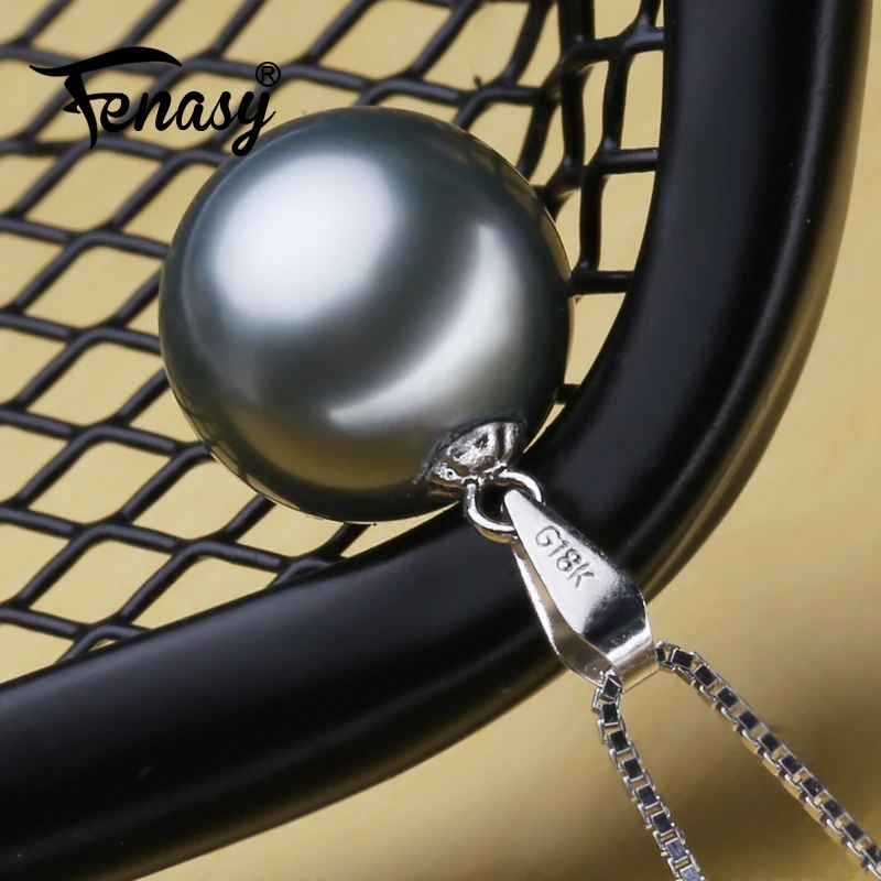 FENASY 18 K кулон из белого золота G18K большой круглый таитянская Черная жемчужина элегантные вечерние туфли вечерние свадебные ювелирные изделия с серебряной Цепочки и ожерелья