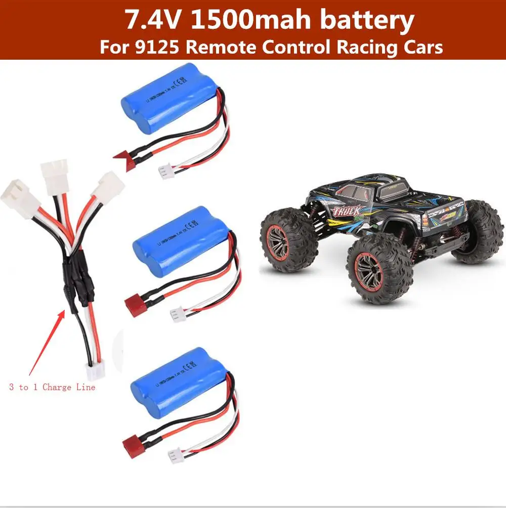 

9125 1:10 Scale Remote Control Racing Cars Truck Model Spare Parts Batttery 7.4V 1500MAH Recharge Battery Add 3 to 1 charge line