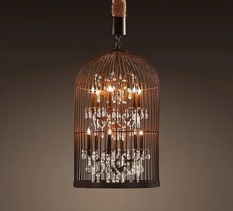 American Iron Vintage Birdcage Chandelier Crystal Hotel Villa living room lamp creative personality Nordic single headlight |
