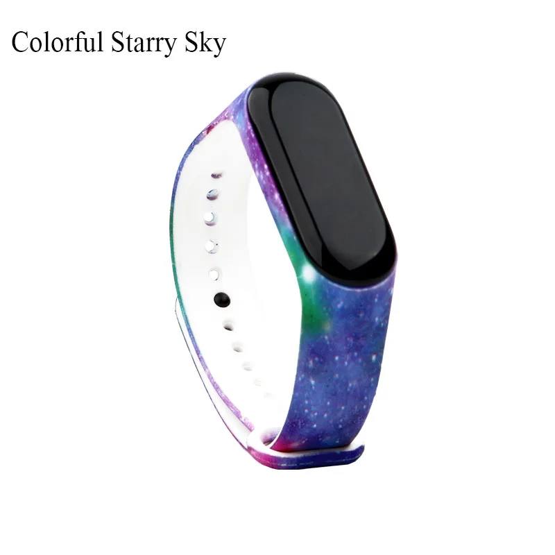 Colorful Starry sky BOORUI новейший силиконовый спортивный ремешок mi band 3, высокое качество, аксессуары для mi 3, модный браслет с разноцветным принтом mi 3 - Цвет: Colorful Starry sky