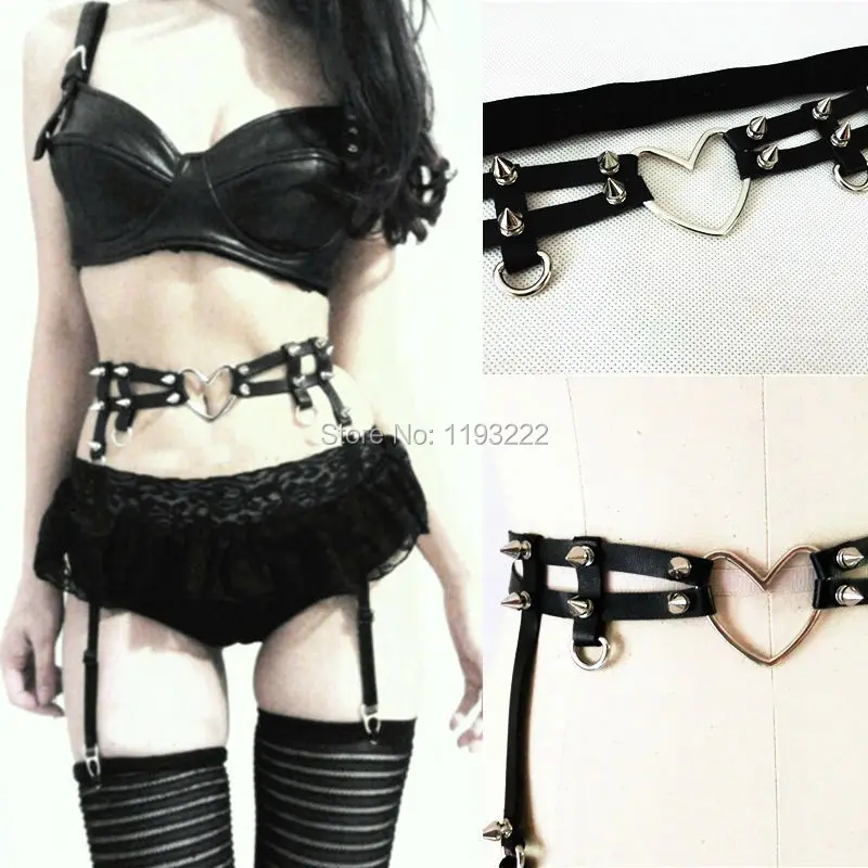 Фото Sexy Lolita Handmade Double Studded Row Leather Heart Waist Harness Large Big Garter Belt Suspenders BELT Женская одежда Sexy Lolita Handmade Double Studded Row Leather Heart Waist Harness Large Big Garter Belt Suspenders BELT Женская одежда