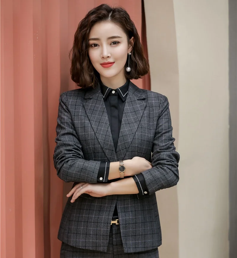 Высокое качество ткани Формальные блейзеры и куртки пальто Модные клетчатые OL