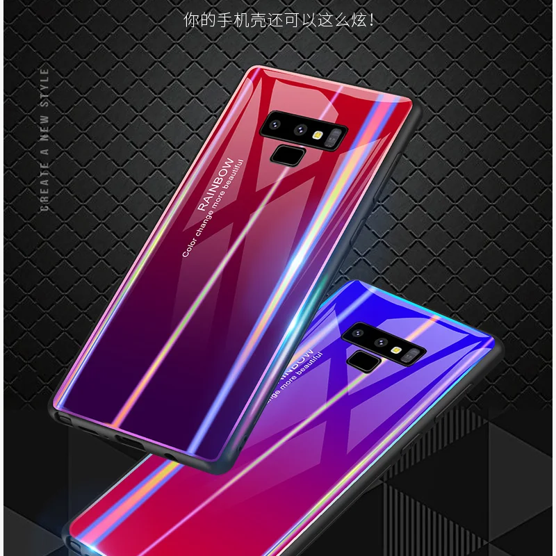 2 шт для samsung Galaxy Note 9 чехол, роскошный тонкий, глянцевый, закаленное стекло, силиконовая рамка, Жесткий Чехол для samsung Galaxy Note9