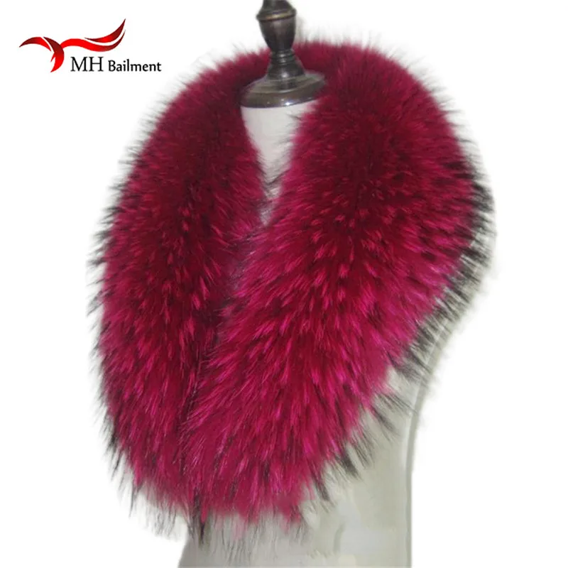Воротник из натурального меха енота шарф для куртки съемный меховой красного